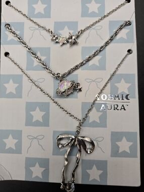 NWT Y2K Celestial Layered Necklace Set Stars Saturn Bow Cosmic Aura Hot Topic